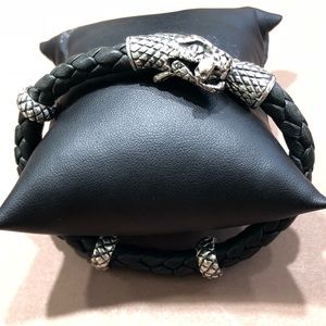 Snake headed braided leather bracelet